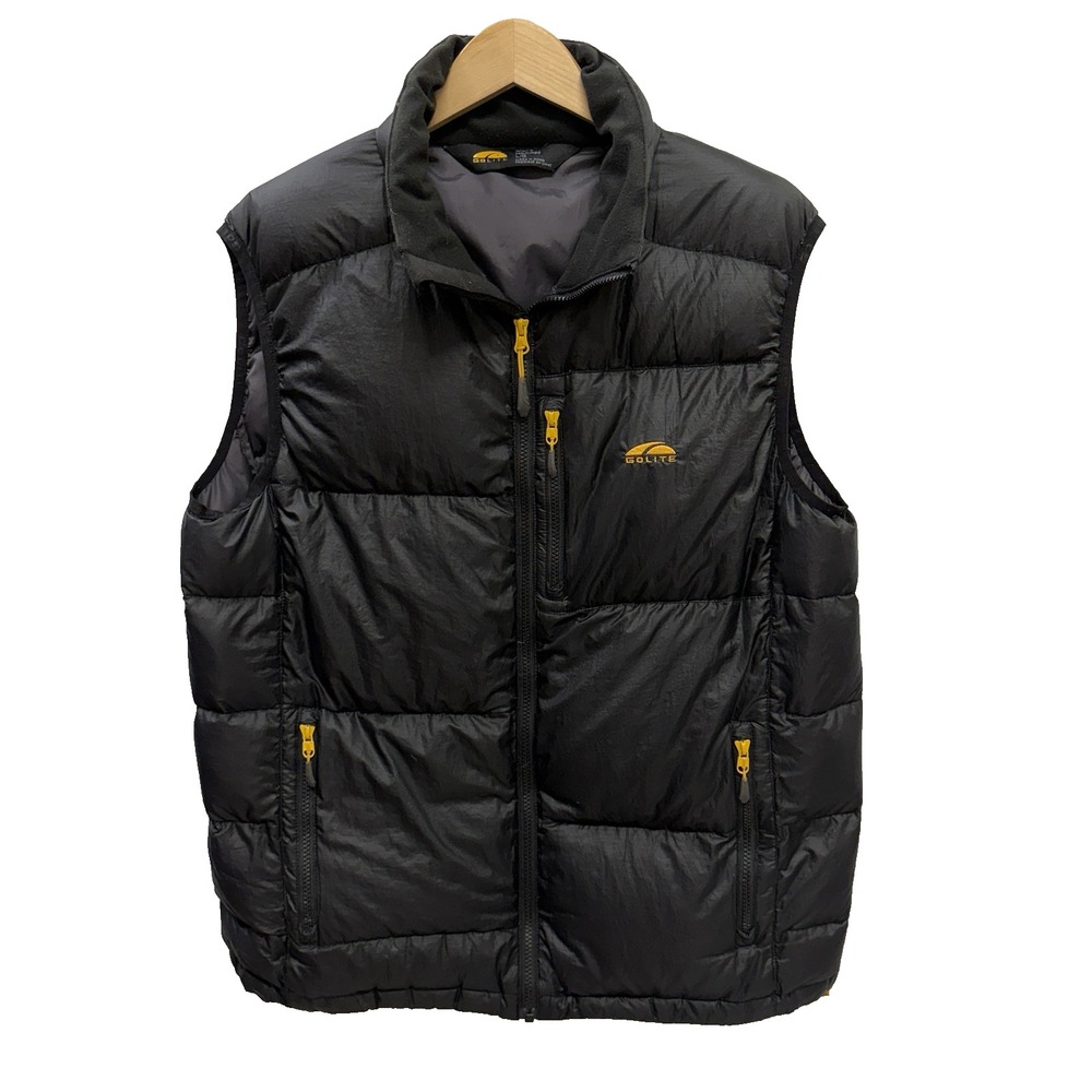 GoLite Black Goose Down Puffer Vest Men's L Packable Layer Hiking Outdoor Travel